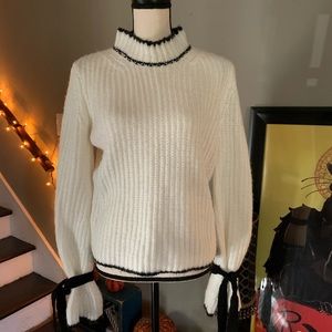 White High-neck Bell Sleeve Sweater